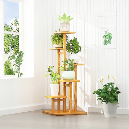 5 Tiers Vertical Bamboo Plant Stand Staged Flower Shelf Rack Outdoor Garden V63-837911