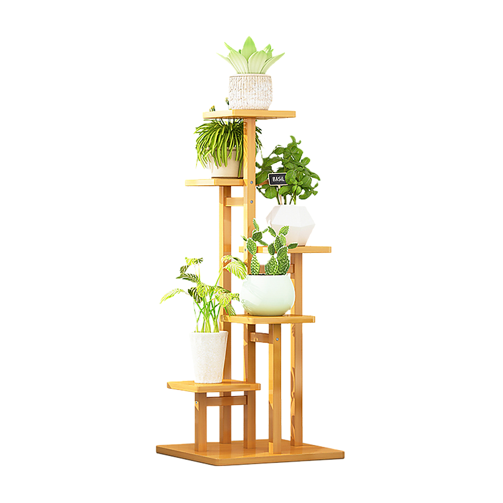 5 Tiers Vertical Bamboo Plant Stand Staged Flower Shelf Rack Outdoor Garden V63-837911