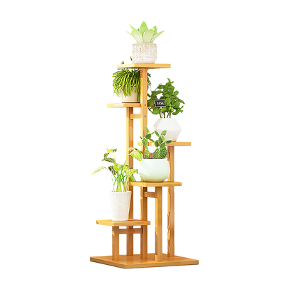 5 Tiers Vertical Bamboo Plant Stand Staged Flower Shelf Rack Outdoor Garden V63-837911