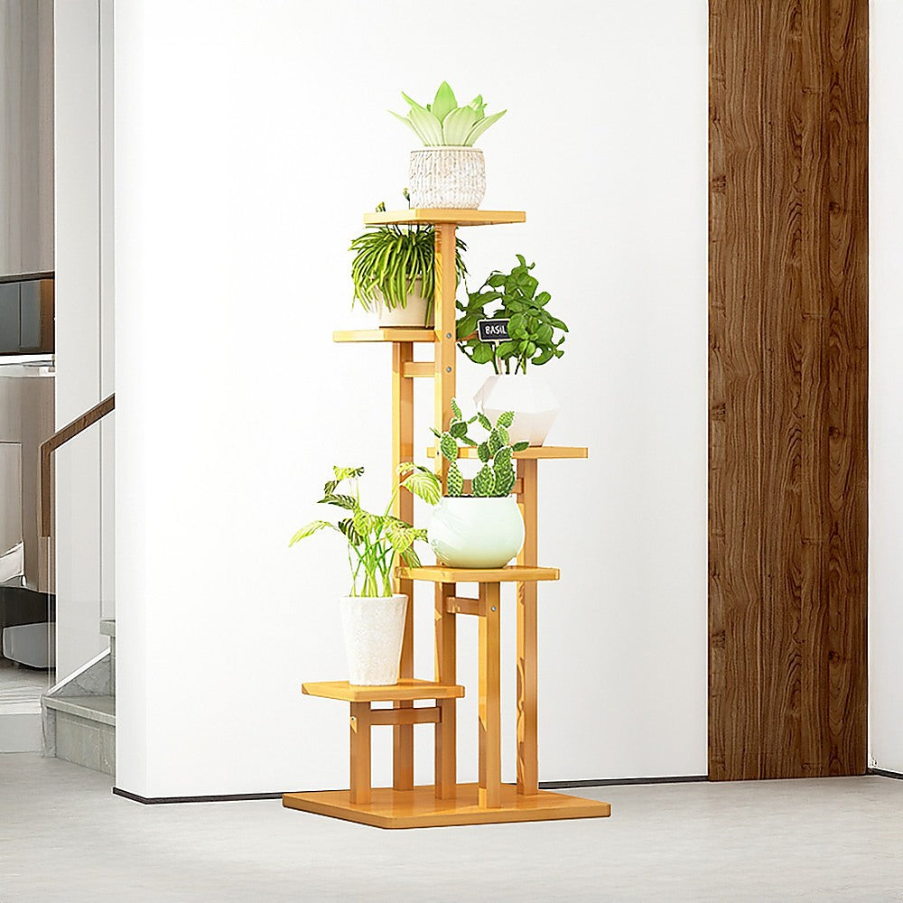 5 Tiers Vertical Bamboo Plant Stand Staged Flower Shelf Rack Outdoor Garden V63-837911