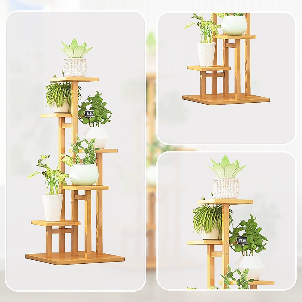 5 Tiers Vertical Bamboo Plant Stand Staged Flower Shelf Rack Outdoor Garden V63-837911
