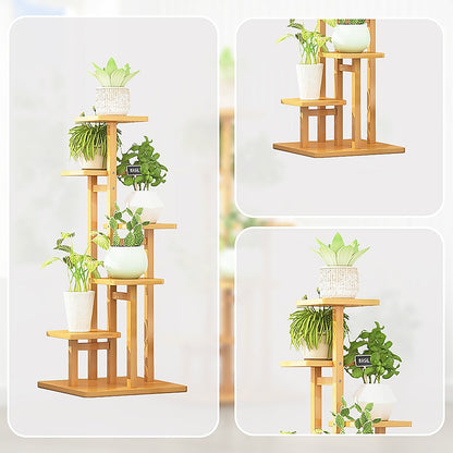 5 Tiers Vertical Bamboo Plant Stand Staged Flower Shelf Rack Outdoor Garden V63-837911