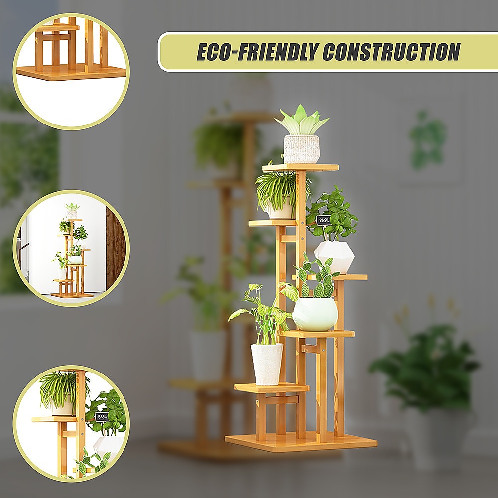 5 Tiers Vertical Bamboo Plant Stand Staged Flower Shelf Rack Outdoor Garden V63-837911