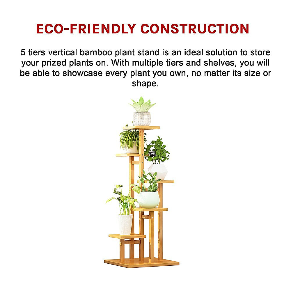 5 Tiers Vertical Bamboo Plant Stand Staged Flower Shelf Rack Outdoor Garden V63-837911