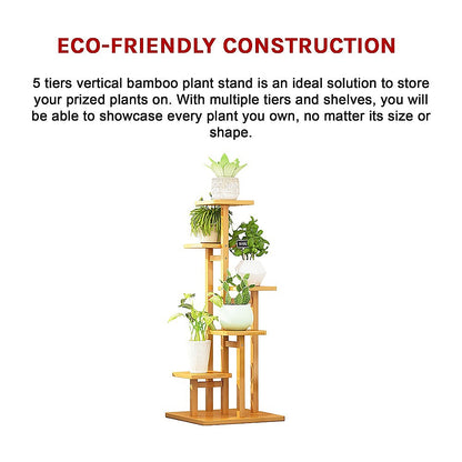 5 Tiers Vertical Bamboo Plant Stand Staged Flower Shelf Rack Outdoor Garden V63-837911