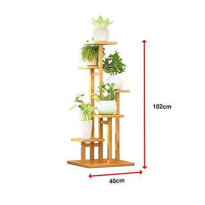 5 Tiers Vertical Bamboo Plant Stand Staged Flower Shelf Rack Outdoor Garden V63-837911