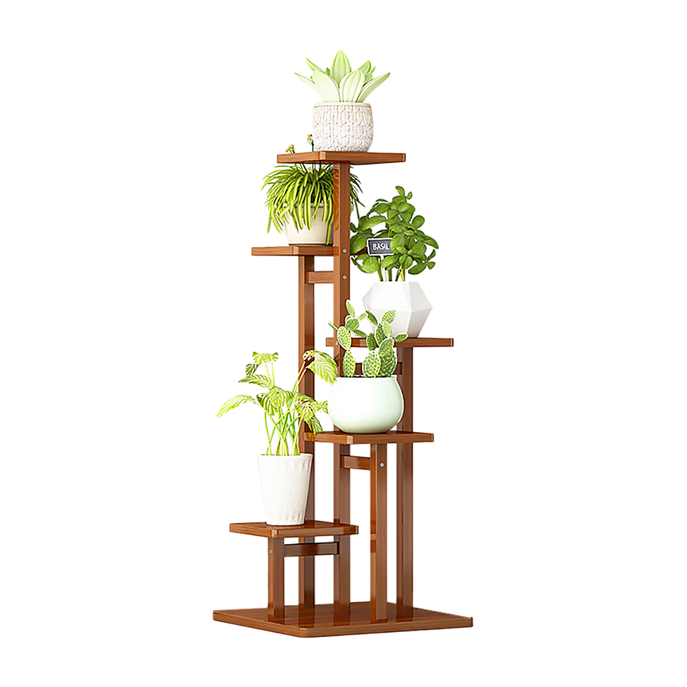 5 Tiers Vertical Bamboo Plant Stand Staged Flower Shelf Rack Outdoor Garden V63-837921