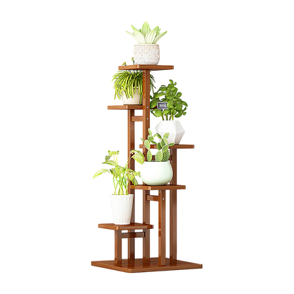 5 Tiers Vertical Bamboo Plant Stand Staged Flower Shelf Rack Outdoor Garden V63-837921