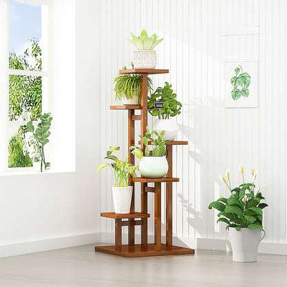5 Tiers Vertical Bamboo Plant Stand Staged Flower Shelf Rack Outdoor Garden V63-837921