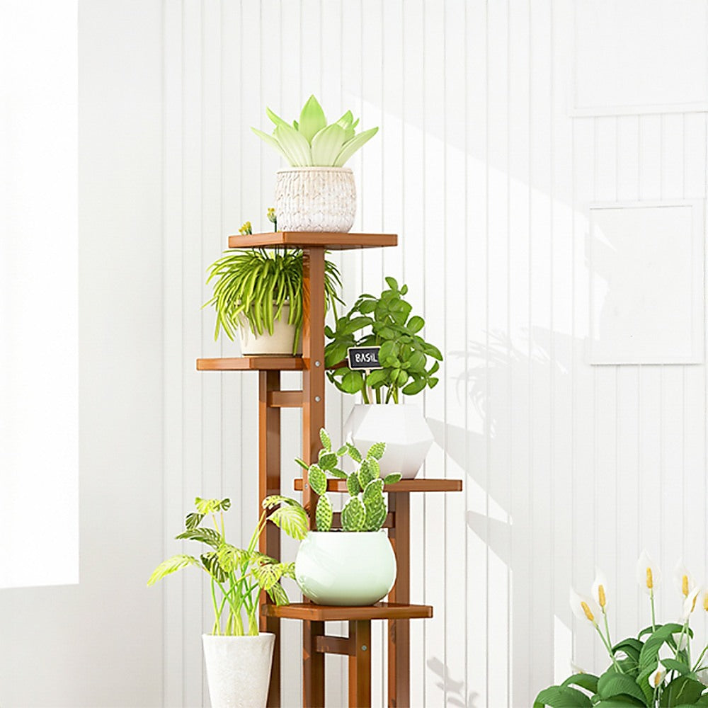 5 Tiers Vertical Bamboo Plant Stand Staged Flower Shelf Rack Outdoor Garden V63-837921