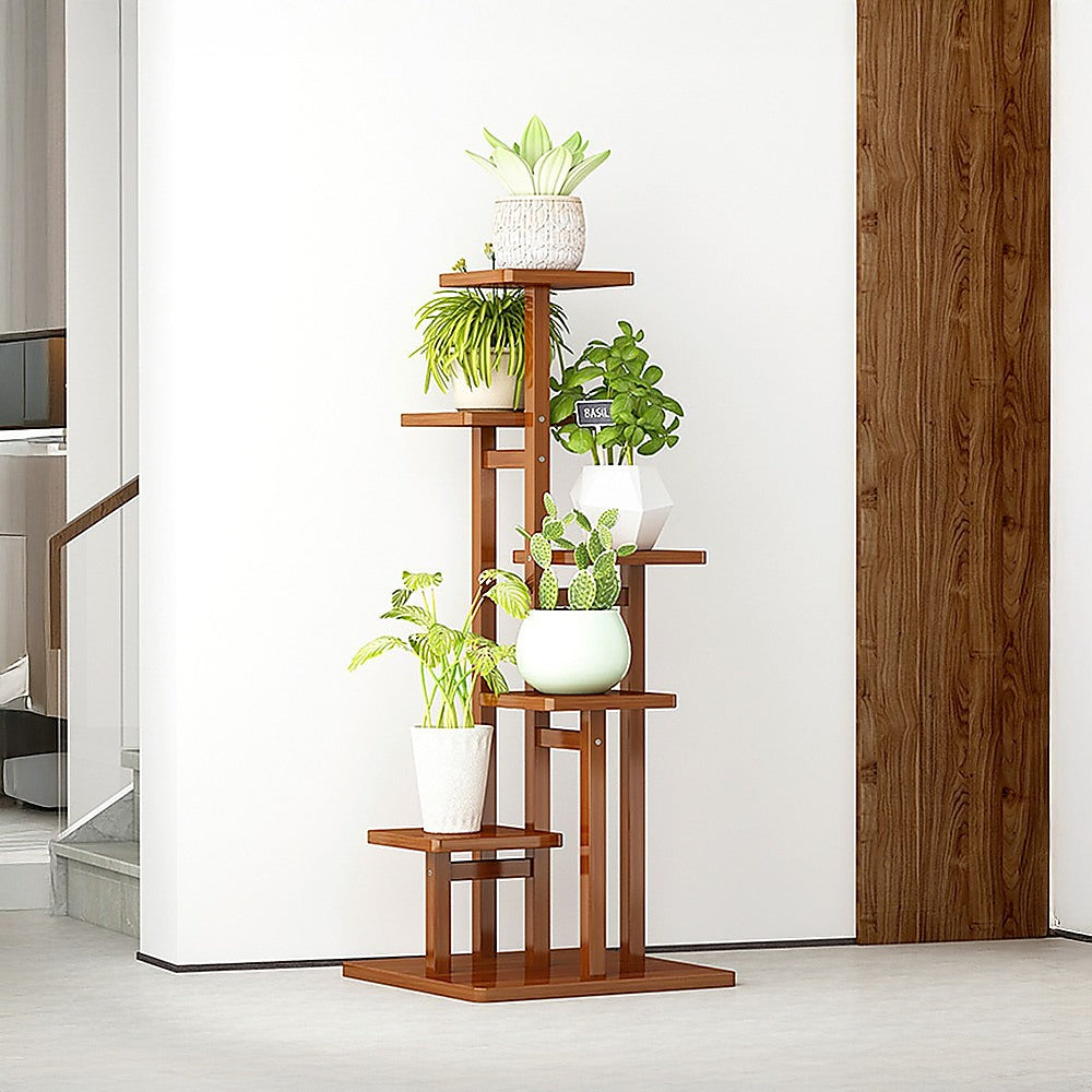 5 Tiers Vertical Bamboo Plant Stand Staged Flower Shelf Rack Outdoor Garden V63-837921