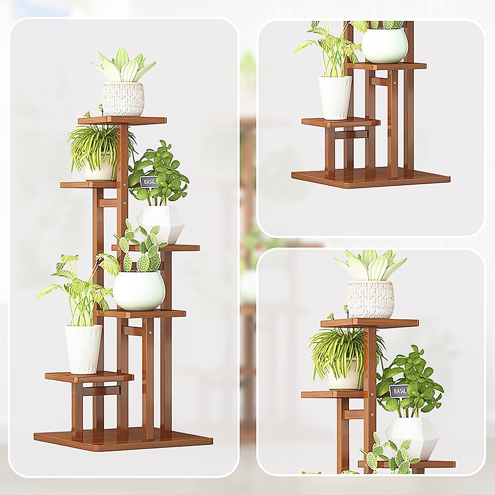 5 Tiers Vertical Bamboo Plant Stand Staged Flower Shelf Rack Outdoor Garden V63-837921