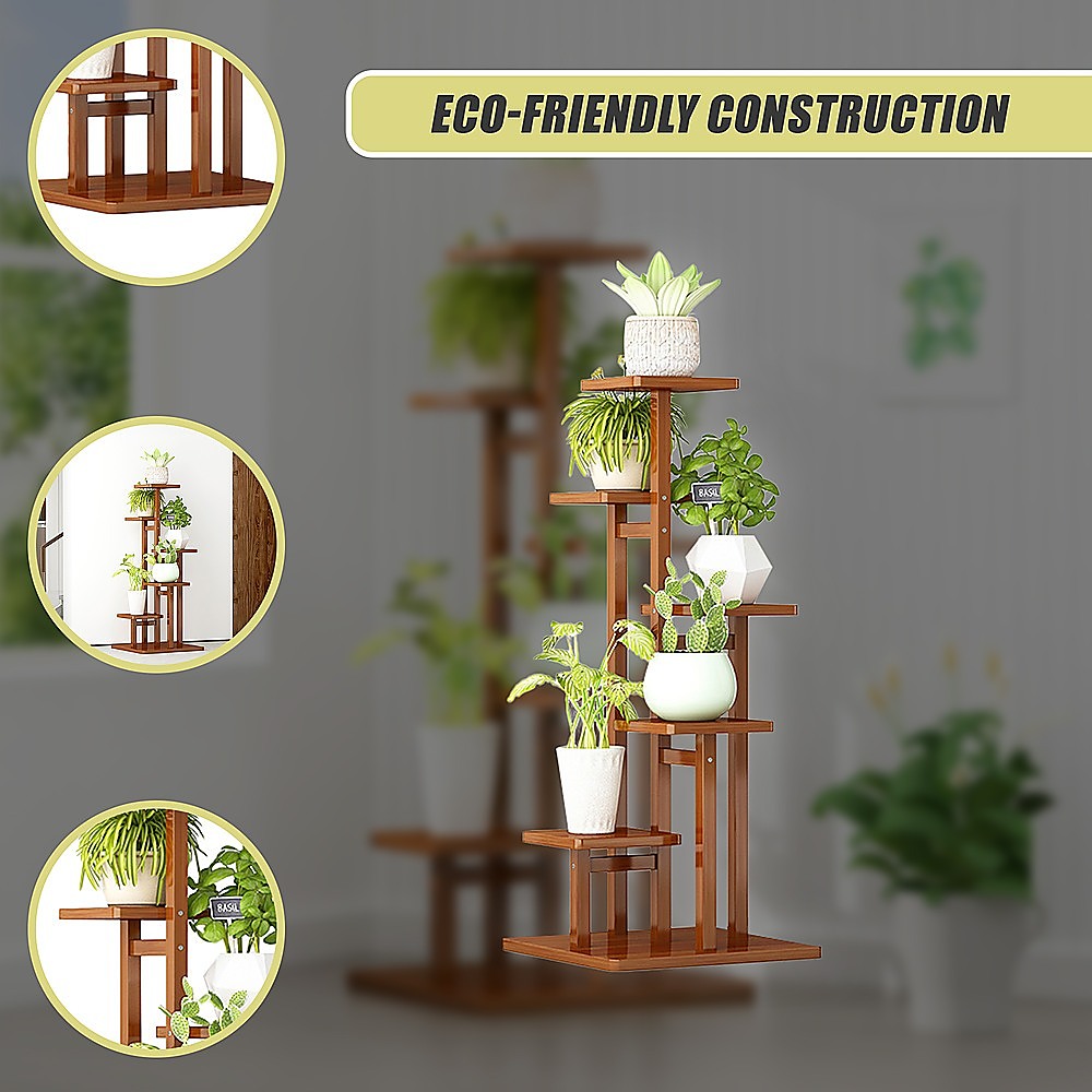 5 Tiers Vertical Bamboo Plant Stand Staged Flower Shelf Rack Outdoor Garden V63-837921