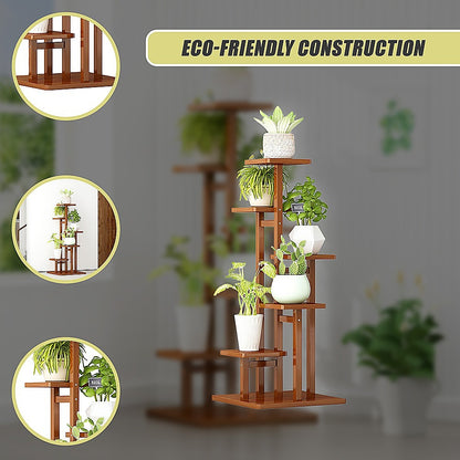 5 Tiers Vertical Bamboo Plant Stand Staged Flower Shelf Rack Outdoor Garden V63-837921