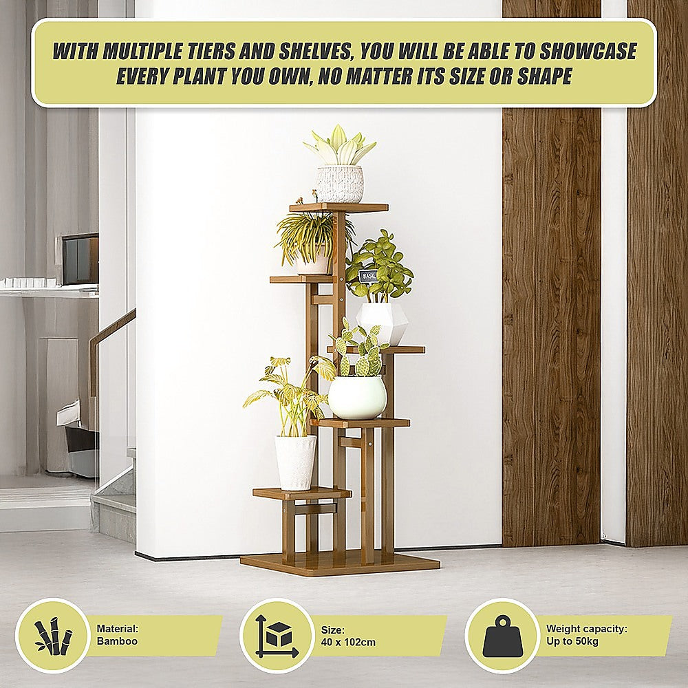 5 Tiers Vertical Bamboo Plant Stand Staged Flower Shelf Rack Outdoor Garden V63-837921