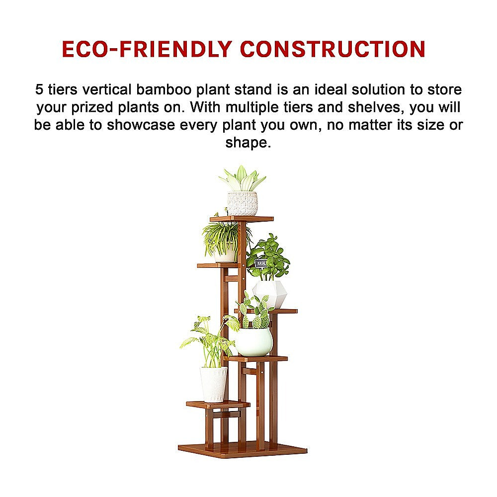 5 Tiers Vertical Bamboo Plant Stand Staged Flower Shelf Rack Outdoor Garden V63-837921