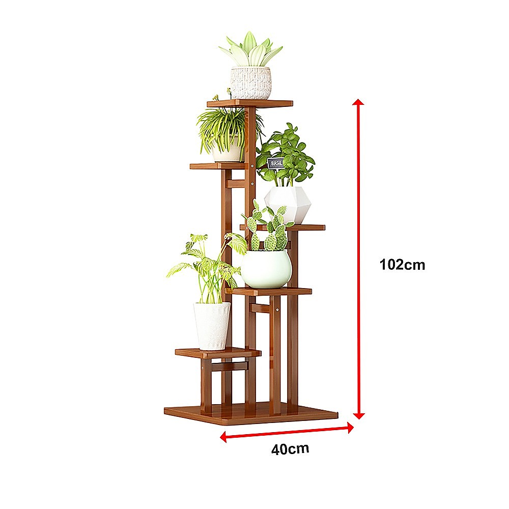 5 Tiers Vertical Bamboo Plant Stand Staged Flower Shelf Rack Outdoor Garden V63-837921