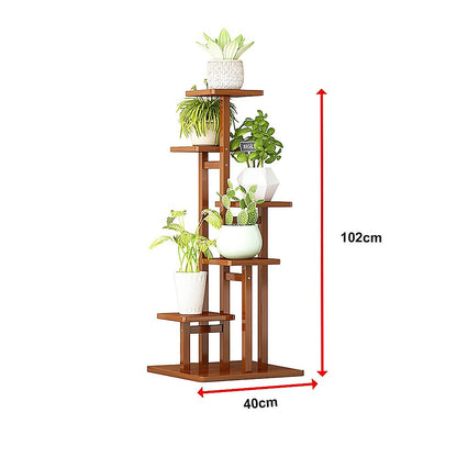 5 Tiers Vertical Bamboo Plant Stand Staged Flower Shelf Rack Outdoor Garden V63-837921