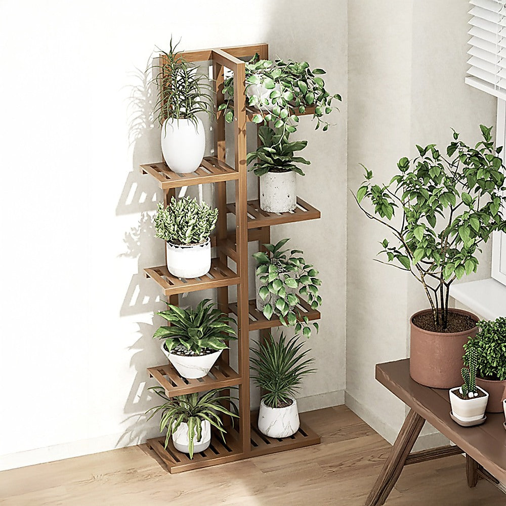 6 Tiers Vertical Bamboo Plant Stand Staged Flower Shelf Rack Outdoor Garden V63-837951