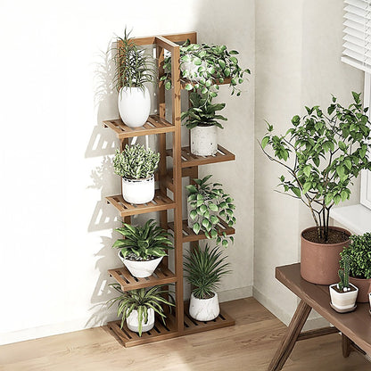 6 Tiers Vertical Bamboo Plant Stand Staged Flower Shelf Rack Outdoor Garden V63-837951