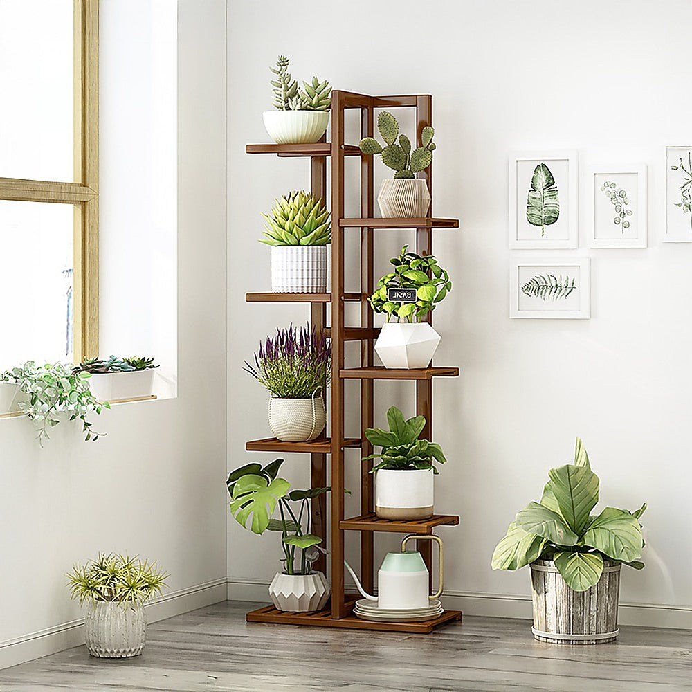 6 Tiers Vertical Bamboo Plant Stand Staged Flower Shelf Rack Outdoor Garden V63-837951