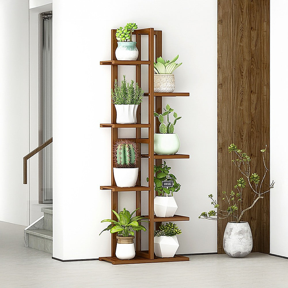 6 Tiers Vertical Bamboo Plant Stand Staged Flower Shelf Rack Outdoor Garden V63-837951