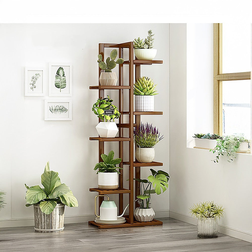 6 Tiers Vertical Bamboo Plant Stand Staged Flower Shelf Rack Outdoor Garden V63-837951