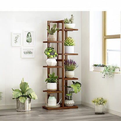 6 Tiers Vertical Bamboo Plant Stand Staged Flower Shelf Rack Outdoor Garden V63-837951