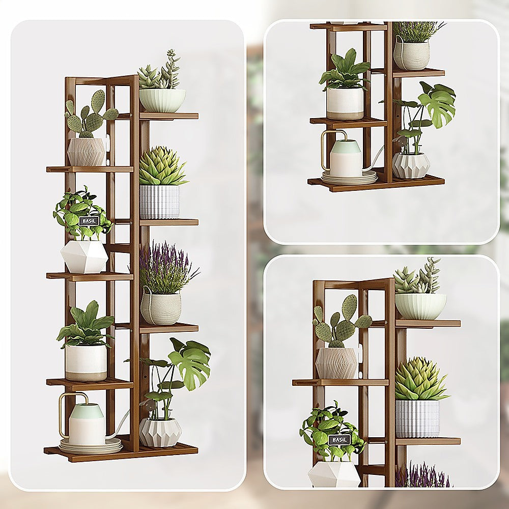 6 Tiers Vertical Bamboo Plant Stand Staged Flower Shelf Rack Outdoor Garden V63-837951