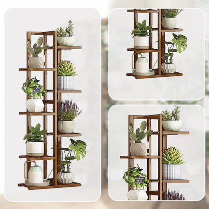 6 Tiers Vertical Bamboo Plant Stand Staged Flower Shelf Rack Outdoor Garden V63-837951