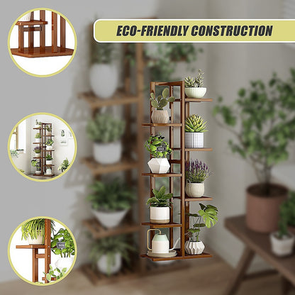 6 Tiers Vertical Bamboo Plant Stand Staged Flower Shelf Rack Outdoor Garden V63-837951