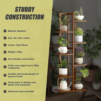 6 Tiers Vertical Bamboo Plant Stand Staged Flower Shelf Rack Outdoor Garden V63-837951