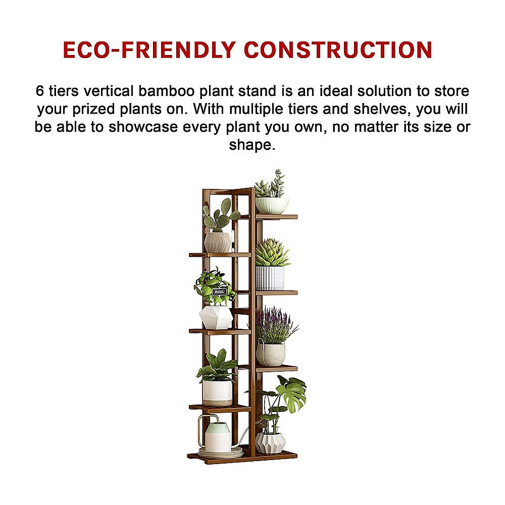 6 Tiers Vertical Bamboo Plant Stand Staged Flower Shelf Rack Outdoor Garden V63-837951