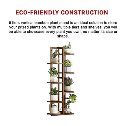 6 Tiers Vertical Bamboo Plant Stand Staged Flower Shelf Rack Outdoor Garden V63-837951