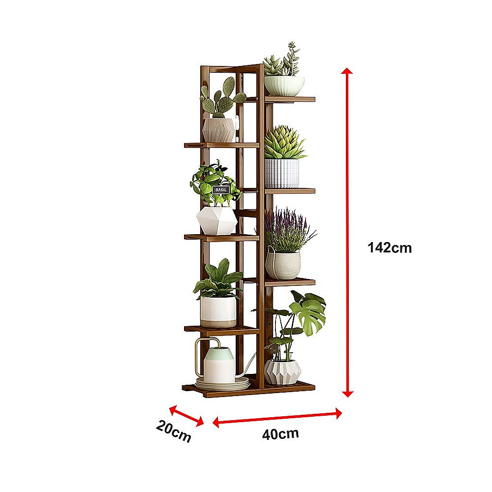 6 Tiers Vertical Bamboo Plant Stand Staged Flower Shelf Rack Outdoor Garden V63-837951