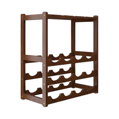 Bamboo Wine Rack Free Standing 15 Bottles with 6 Glasses Holder Storage in Dark Brown V63-837981
