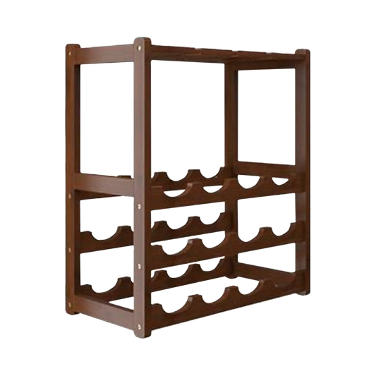 Bamboo Wine Rack Free Standing 15 Bottles with 6 Glasses Holder Storage in Dark Brown V63-837981