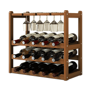 Bamboo Wine Rack Free Standing 15 Bottles with 6 Glasses Holder Storage in Dark Brown V63-837981