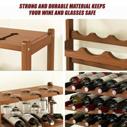 Bamboo Wine Rack Free Standing 15 Bottles with 6 Glasses Holder Storage in Dark Brown V63-837981