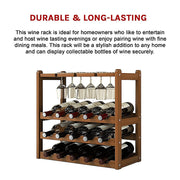 Bamboo Wine Rack Free Standing 15 Bottles with 6 Glasses Holder Storage in Dark Brown V63-837981