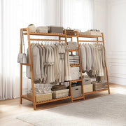 Portable Clothes Rack Coat Garment Stand Bamboo Rail Hanger Airer Closet V63-838031