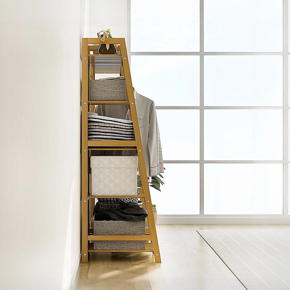 Portable Clothes Rack Coat Garment Stand Bamboo Rail Hanger Airer Closet V63-838031