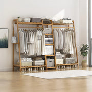 Portable Clothes Rack Coat Garment Stand Bamboo Rail Hanger Airer Closet V63-838031