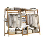 Portable Clothes Rack Coat Garment Stand Bamboo Rail Hanger Airer Closet V63-838031