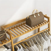 Portable Clothes Rack Coat Garment Stand Bamboo Rail Hanger Airer Closet V63-838031