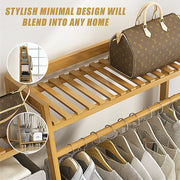 Portable Clothes Rack Coat Garment Stand Bamboo Rail Hanger Airer Closet V63-838031