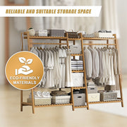 Portable Clothes Rack Coat Garment Stand Bamboo Rail Hanger Airer Closet V63-838031