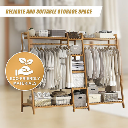 Portable Clothes Rack Coat Garment Stand Bamboo Rail Hanger Airer Closet V63-838031