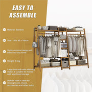 Portable Clothes Rack Coat Garment Stand Bamboo Rail Hanger Airer Closet V63-838031