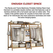 Portable Clothes Rack Coat Garment Stand Bamboo Rail Hanger Airer Closet V63-838031